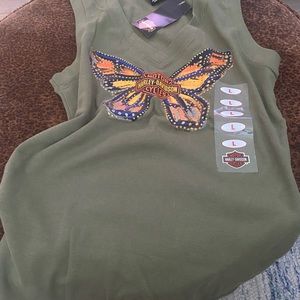 Harley Davidson Gold Outlined Butterfly Tank Top